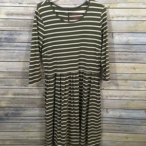 Olive and cream striped dress with Pockets